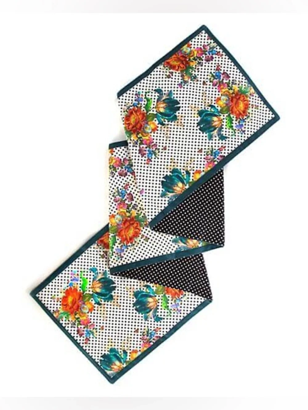 MacKenzie-Childs Flower Market Table Runner Polka Dot Reversable Pink Teal Rare